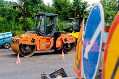 Ремонт дорог, спецтехника, дорога, асфальтирование, каток Евгений  Кулешов, ИА PrimaMedia.ru
