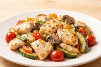 Запеканка из куриного филе с овощами, грибами и сыром - сочный и богатый вкус. На скорую руку