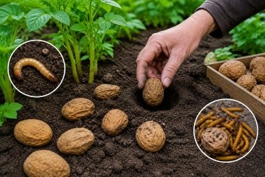 Дачники, ловим на живца: По 10 скукоженных картошек по грядкам, и проволочник уже в капкане